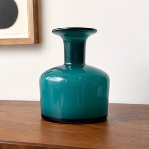 Holmegaard Cased Teal Art Glass Bottle Vase Danish Scandinavian Modern MCM